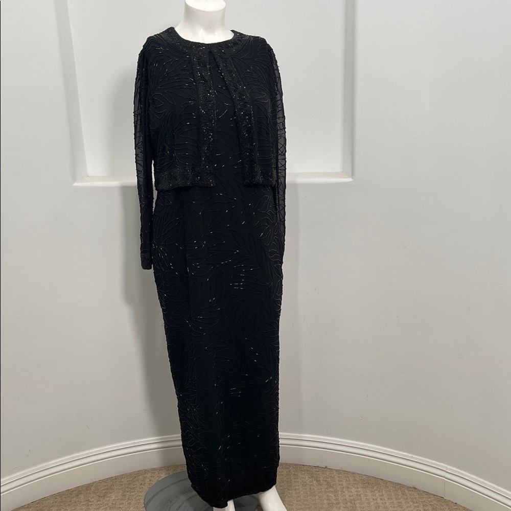 Brilliante By J.A. Women’s Black Beaded Evening  Gown Maxi Dress Size 1X